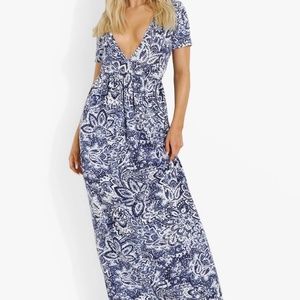 Paisley Print Plunge Neck Maxi Dress